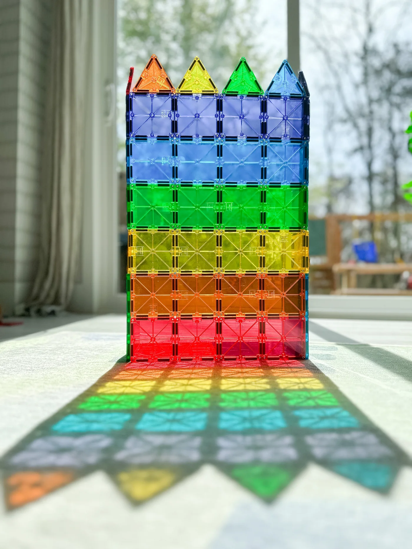 Colorful MAGNA-TILES construction in natural light